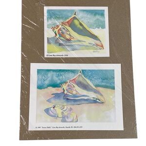 CARA ROY ARTWORKS (2) Watercolor Painting Prints 1998 Sunset Shells 5X7 4X5